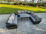 Fimous 9 Seater Wicker Rattan Garden Furniture Set with Rectangular Dining Table Side Table Patio Outdoor Lounge Sofa Set