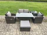 Fimous Outdoor Rattan Garden Furniture Lounge Sofa Set With Oblong Rectangular Dining Table 2 PC Reclining Chair Side Table Big Footstool