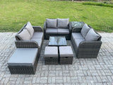 Fimous 9 Seater Outdoor Garden Furniture Sets Wicker Rattan Furniture Sofa Sets with Square Coffee Table Love seat Sofa 3 Footstools Side Table
