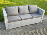 Fimous 11 Seater Outdoor Garden Dining Sets Rattan Furniture Gas Fire Pit Dining Table Gas Heater with Side Table 2 Big Footstools Light Grey