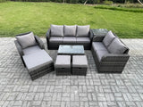 Fimous Outdoor Garden Furniture Sets 8 Pieces Wicker Rattan Furniture Sofa Sets with Rectangular Coffee Table Loveseat Sofa 3 Footstools Side Table