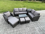 Fimous Outdoor Garden Furniture Sets 8 Pieces Wicker Rattan Furniture Sofa Sets with Rectangular Coffee Table Loveseat Sofa 3 Footstools Side Table