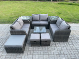 Fimous 9 Seater Outdoor Garden Furniture Sets Wicker Rattan Furniture Sofa Sets with Square Coffee Table Love seat Sofa 3 Footstools 2 Side Tables