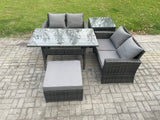 Fimous PE Wicker Rattan Garden Furniture Set Love Sofa Outdoor Rectangular Dining Table Big Footstool Side Table Dark Grey Mixed
