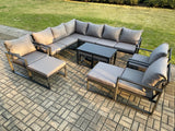 Fimous 13 Seater Aluminium Outdoor Garden Furniture Set Patio Lounge Sofa with Oblong Coffee Table Chair 2 Small Footstools 2 Big Footstools Dark Grey