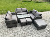 Fimous Outdoor Garden Furniture Sets 7 Pieces Wicker Rattan Furniture Sofa Sets with Rectangular Coffee Table Love seat Sofa 3 Footstools