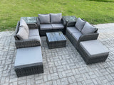 Fimous 8 Seater Outdoor Garden Furniture Sets Wicker Rattan Furniture Sofa Sets with Square Coffee Table Love seat Sofa 2 Big Footstool 2 Side Tables