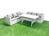Fimous Rattan Garden Furniture Set 6 Seater Outdoor Sofa Set with Dining Table Side Table Light Grey Mixed