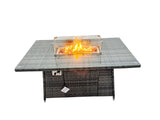 Fimous Garden Outdoor Rattan Furniture Set Rattan 3 Seater Sofa with Big Stool 2 Side Tables Dark Grey Mixed