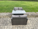 Fimous Patio Rattan Garden Furniture Set with Oblong Rectangular Dining Table 4 Seater Outdoor Loveseat Sofa Set Dark Grey Mixed