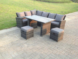 Fimous High Back Grey Mixed Rattan Corner Sofa Dining Set Table With Stools 8 Seater left corner