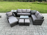 Fimous Outdoor Garden Furniture Sets 9 Pieces Wicker Rattan Furniture Sofa Sets with Rectangular Coffee Table Loveseat Sofa 3 Footstools 2 Side Tables