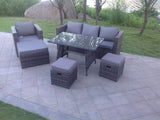 Fimous 7 Seater Grey Lounge Rattan Sofa Set Dining Table Chair Foot Rest Garden Furniture Outdoor