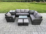 Fimous Outdoor Garden Furniture Sets 8 Pieces Wicker Rattan Furniture Sofa Sets with Rectangular Coffee Table Loveseat Sofa 2 Small Footstools 2 Side Tables