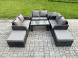 Fimous Outdoor Garden Furniture Sets 7 Pieces Wicker Rattan Furniture Sofa Sets with Rectangular Coffee Table Love seat Sofa 2 Big Footstool Side Table