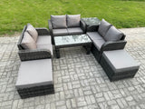 Fimous Outdoor Garden Furniture Sets 7 Pieces Wicker Rattan Furniture Sofa Sets with Rectangular Coffee Table Love seat Sofa 2 Big Footstool Side Table