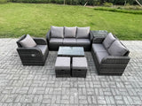 Fimous Patio Garden Furniture Sets Wicker 8 Seater Outdoor Rattan Furniture Sofa Sets with Rectangular Coffee Table Reclining Chair 3 Seater Sofa Side Table