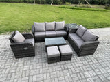 Fimous Patio Garden Furniture Sets Wicker 8 Seater Outdoor Rattan Furniture Sofa Sets with Rectangular Coffee Table Reclining Chair 3 Seater Sofa Side Table