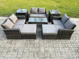 Fimous Outdoor U Shape Sofa Set Wicker PE Rattan Garden Furniture Set with Coffee Table Double Seat Sofa 2 Big Footstool 2 Side Tables Dark Grey Mixed