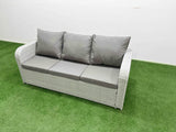 Fimous High Back 3 Seater Rattan Sofa Light Grey Mixed Outdoor Furniture with Thick Removable Cushion