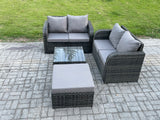 Fimous Rattan Sofa Set Outdoor Garden Furniture Set with Square Coffee Table Loveseat Sofa Big Footstool Dark Grey Mixed