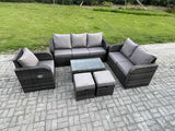 Fimous Outdoor Garden Furniture Sets 6 Pieces Wicker Rattan Furniture Sofa Sets with Rectangular Coffee Table Loveseat Sofa 2 Small Footstools