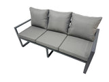 Fimous 9 Seat Outdoor Garden Furniture Set Aluminium Lounge 3 Seat Sofa Gas Fire Pit Table Sets with Chair 4 Stools 2 Side Tables Dark Grey