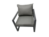 Fimous 4 Seat Outdoor Garden Furniture Set Aluminium Lounge 3 Seat Sofa Gas Fire Pit Table Sets with Chair 2 Side Tables Dark Grey