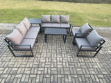 Fimous Aluminium 6 Pieces Garden Furniture Set with Cushions 8 Seater Outdoor Patio Lounge Sofa Set with 2 Armchairs Side Table Dark Grey