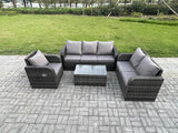 Fimous Patio Garden Furniture Sets Wicker 6 Seater Outdoor Rattan Furniture Sofa Sets with Rectangular Coffee Table Reclining Chair Loveseat Sofa 3 Seater Sofa