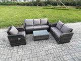 Fimous Patio Garden Furniture Sets Wicker 6 Seater Outdoor Rattan Furniture Sofa Sets with Rectangular Coffee Table Reclining Chair Loveseat Sofa 3 Seater Sofa