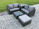 Fimous Rattan Sofa Set Outdoor Garden Furniture Set with Square Coffee Table Loveseat Sofa Big Footstool Side Table Dark Grey Mixed