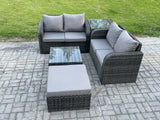 Fimous Rattan Sofa Set Outdoor Garden Furniture Set with Square Coffee Table Loveseat Sofa Big Footstool Side Table Dark Grey Mixed