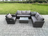 Fimous Patio Garden Furniture Sets Wicker 6 Seater Outdoor Rattan Furniture Sofa Sets with Rectangular Coffee Table Reclining Chair 3 Seater Sofa Side Table