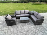 Fimous Patio Garden Furniture Sets Wicker 6 Seater Outdoor Rattan Furniture Sofa Sets with Rectangular Coffee Table Reclining Chair 3 Seater Sofa Side Table