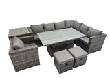 Fimous 9 Seater Rattan Height Adjustable Rising Lifting Table Corner Sofa Sets with Chair Side Table 2 Small Stools Dark Grey Mixed