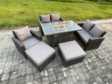 Fimous 7 Seater Rattan Garden Furniture Set Outdoor Lounge Sofa Chair Gas Fire Pit Dining Table Set With 2 Big Footstool Double Seat Sofa Armchiar