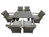 Fimous Rattan Garden Furniture Dining Set Table And Chairs Wicker Patio Outdoor 6 chairs plus black tempered glass rectangular table
