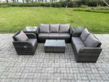 Fimous Patio Garden Furniture Sets Wicker 6 Seater Outdoor Rattan Furniture Sofa Sets with Rectangular Coffee Table Reclining Chair 3 Seater Sofa 2 Side Tables