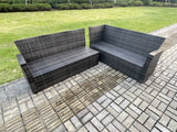 Fimous Rattan Corner Sofa Garden Furniture Set with 2 Small Footstools Rectangular Coffee Table 2 Armchairs with Cushion Dark Grey Mixed