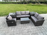 Fimous Patio Garden Furniture Sets Wicker 6 Seater Outdoor Rattan Furniture Sofa Sets with Rectangular Coffee Table Reclining Chair 3 Seater Sofa 2 Side Tables