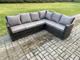 Fimous Rattan Corner Sofa Garden Furniture Set with 2 Small Footstools Rectangular Coffee Table 2 Armchairs with Cushion Dark Grey Mixed