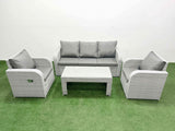 Fimous PE Rattan Garden Furniture Set Reclining Chair Sofa Lounge Sofa Set Rectangular Coffee Table Light Grey