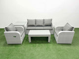 Fimous PE Rattan Garden Furniture Set Reclining Chair Sofa Lounge Sofa Set Rectangular Coffee Table Side Table Light Grey