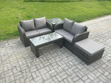 Fimous Rattan Garden Furniture Set 7 Seater Indoor Outdoor Patio Sofa Set with Coffee Table Loveseat Sofa Big Footstool Side Table Dark Grey Mixed