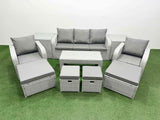 Fimous PE Wicker Rattan Furniture Sofa Sets with Oblong Coffee Table 3 Seater Sofa 4 Stools 2 Side Tables Light Grey Mixed