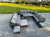 Fimous 12 Seater Wicker Rattan Garden Furniture Set with Rectangular Dining Table Side Table 3 Footstools Patio Outdoor Lounge Sofa Set