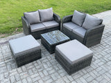 Fimous Rattan Sofa Set Outdoor Garden Furniture Set with Square Coffee Table Loveseat Sofa 2 Big Footstool Dark Grey Mixed