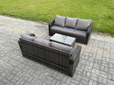 Fimous Outdoor Garden Furniture Sets 6 Seater Wicker Rattan Furniture Sofa Sets with Rectangular Coffee Table 3 Seater Sofa