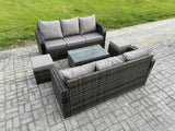 Fimous Outdoor Garden Furniture Sets 8 Seater Wicker Rattan Furniture Sofa Sets with Rectangular Coffee Table 3 Seater Sofa 2 Small Footstools Dark Grey Mixed